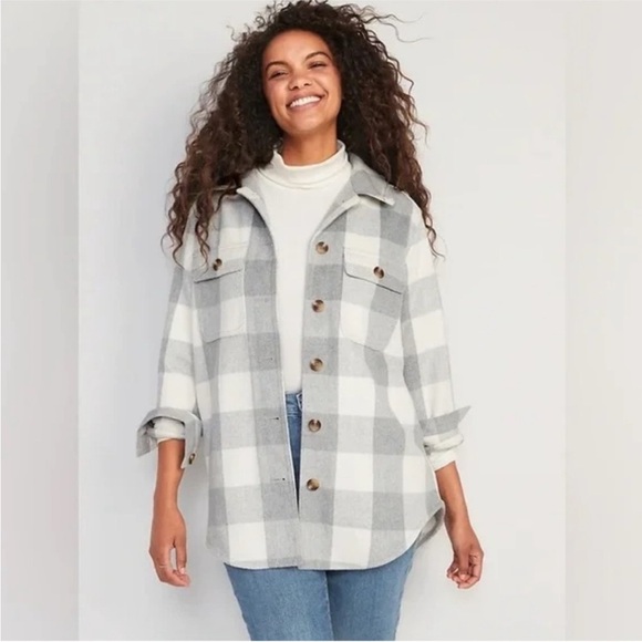 Old Navy Jackets & Blazers - Old Navy Gray and White Plaid Button Down Shirt
